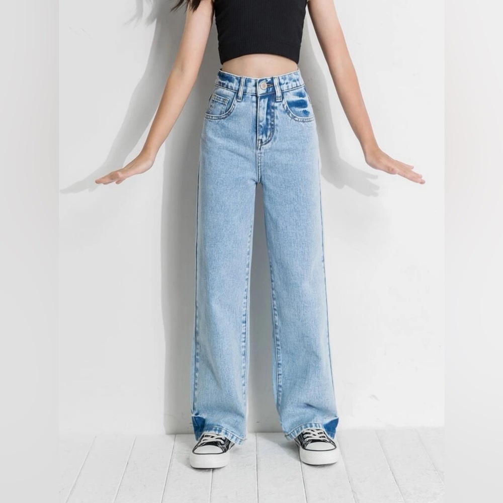 Tween Girl Basic Daily Loose Wide Leg 
      Denim Pants